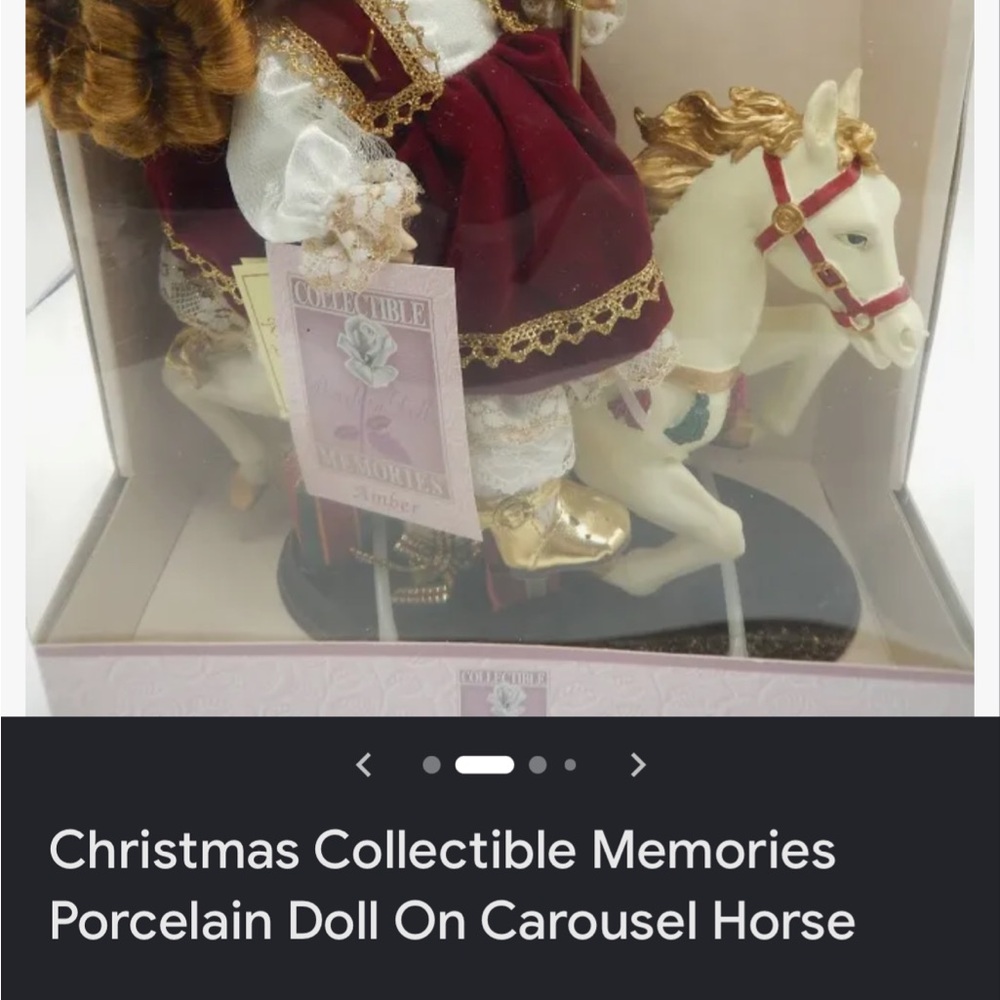 Vintage Burgundy & Gold Porcelain Doll on Carousel Horse